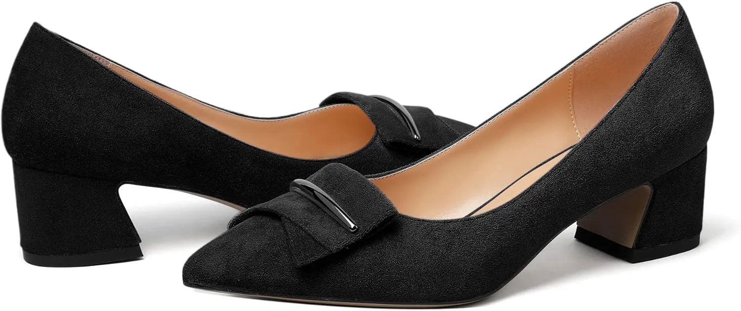Zamikoo Women's Block Heel Pumps Low Heel Slip On Pointy Toe Wedding Dress Shoes Leather US Size 5-13