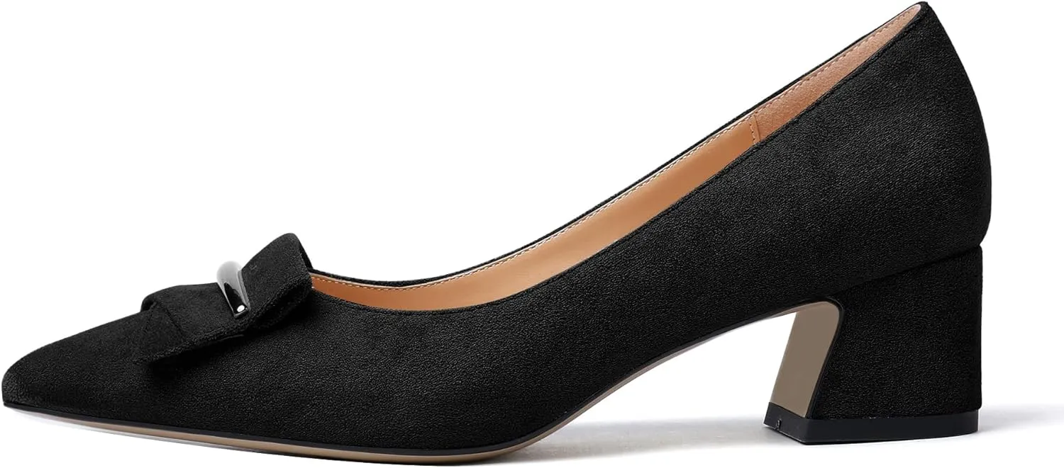 Zamikoo Women's Block Heel Pumps Low Heel Slip On Pointy Toe Wedding Dress Shoes Leather US Size 5-13