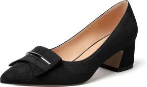 Zamikoo Women's Block Heel Pumps Low Heel Slip On Pointy Toe Wedding Dress Shoes Leather US Size 5-13