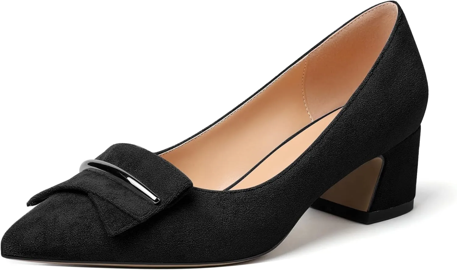 Zamikoo Women's Block Heel Pumps Low Heel Slip On Pointy Toe Wedding Dress Shoes Leather US Size 5-13