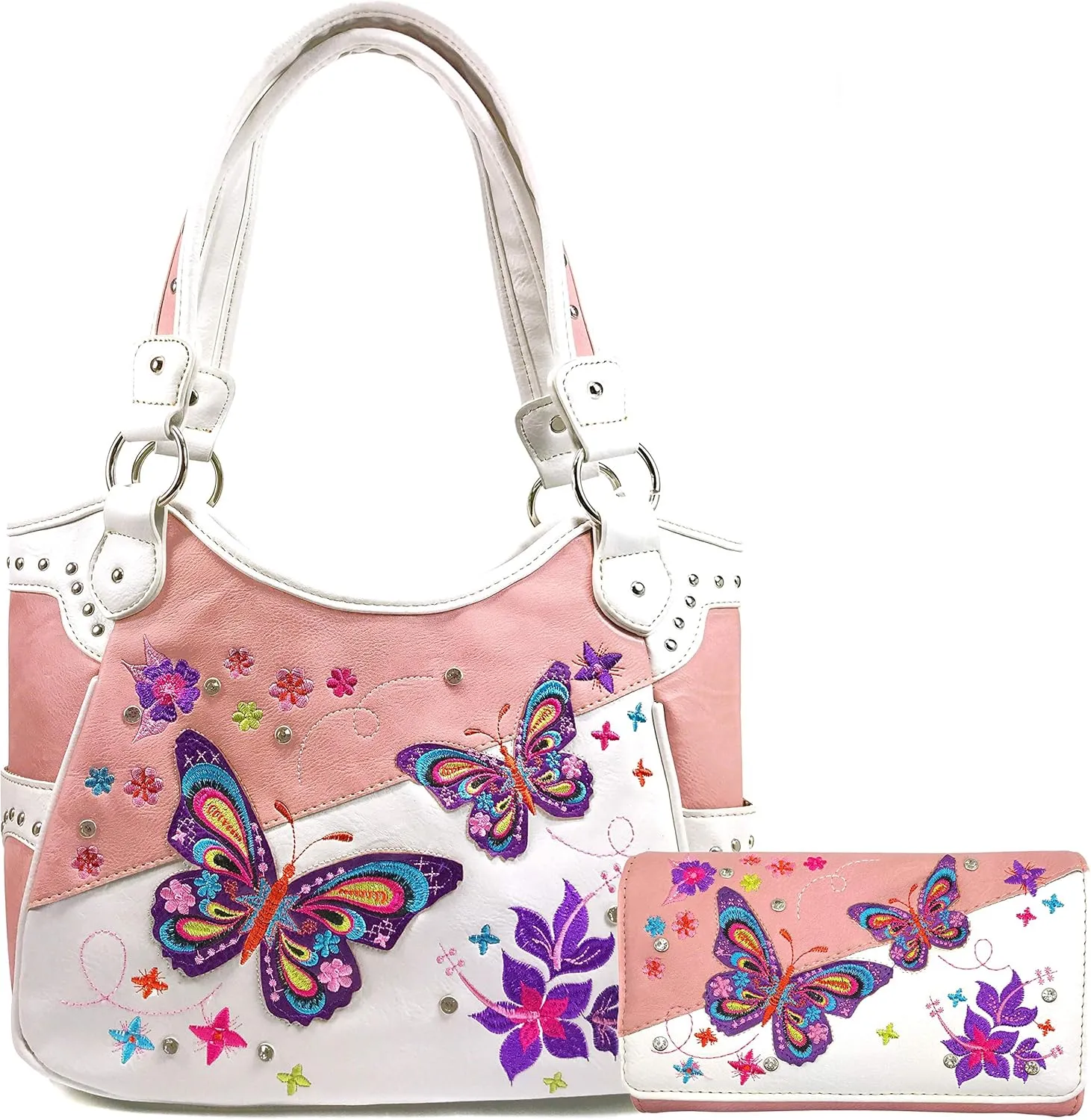 Zelris Butterfly Flower Season Embroidery Conceal Carry Tote Handbag Purse Set