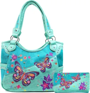 Zelris Butterfly Flower Season Embroidery Conceal Carry Tote Handbag Purse Set