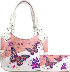 Zelris Butterfly Flower Season Embroidery Conceal Carry Tote Handbag Purse Set