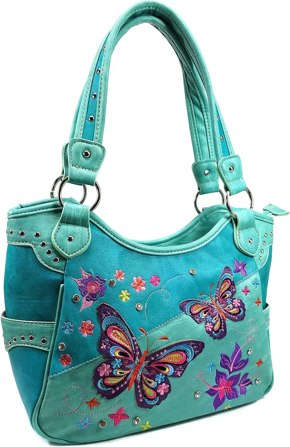 Zelris Butterfly Flower Season Embroidery Conceal Carry Tote Handbag Purse Set