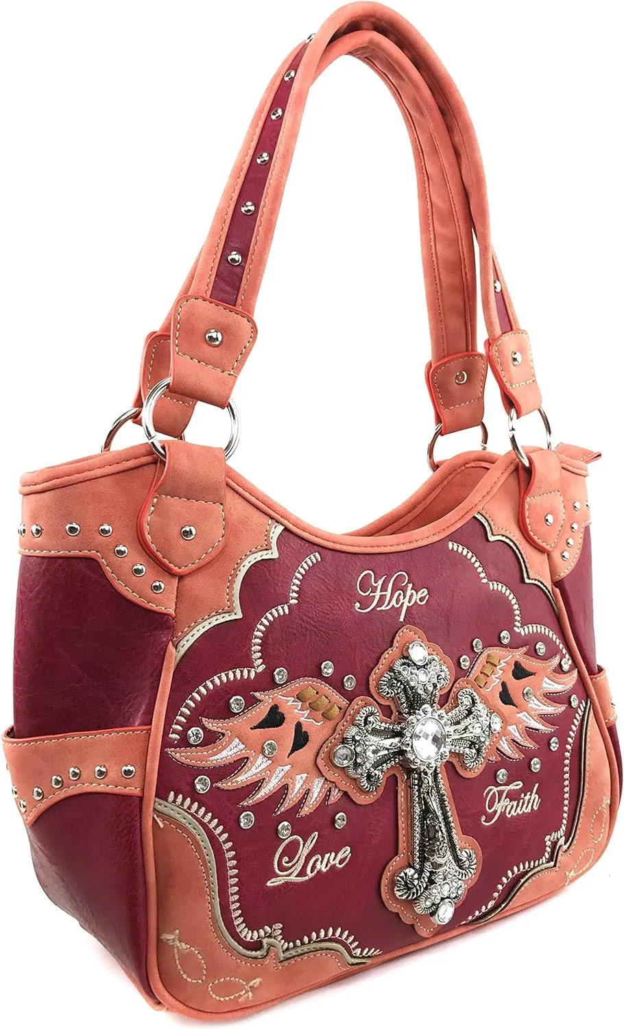 Zelris Faith Love Hope Cross Angel Wing Women Conceal Carry Women Tote Purse