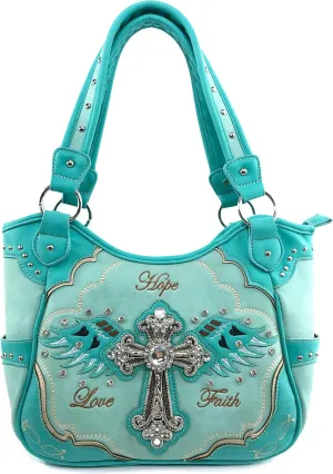 Zelris Faith Love Hope Cross Angel Wing Women Conceal Carry Women Tote Purse