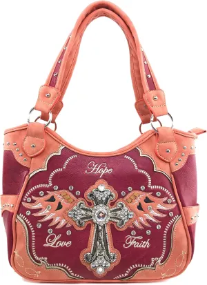 Zelris Faith Love Hope Cross Angel Wing Women Conceal Carry Women Tote Purse