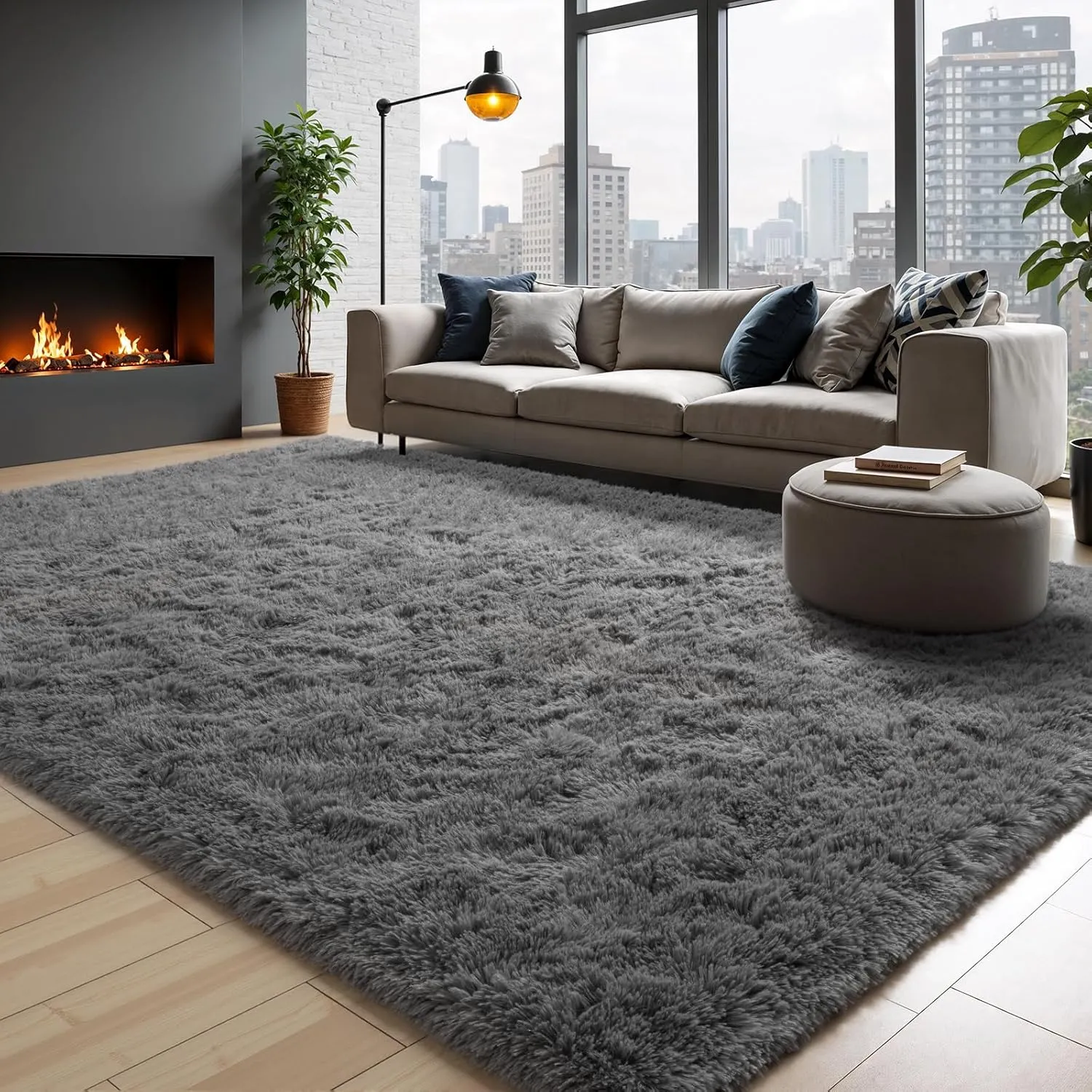 Zentavio Area Rugs for Living Room Grey Rugs for Bedroom Large 6x9 Carpet Fluffy Furry Soft Shag Aesthetic Plush High Pile Gray Throw Rug for Nursery Kids Room Dorm