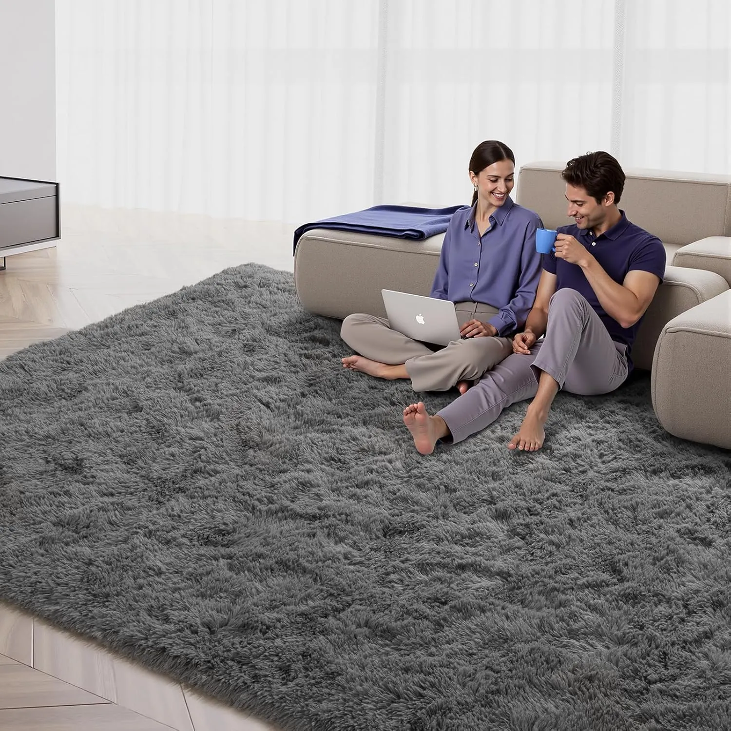 Zentavio Area Rugs for Living Room Grey Rugs for Bedroom Large 6x9 Carpet Fluffy Furry Soft Shag Aesthetic Plush High Pile Gray Throw Rug for Nursery Kids Room Dorm