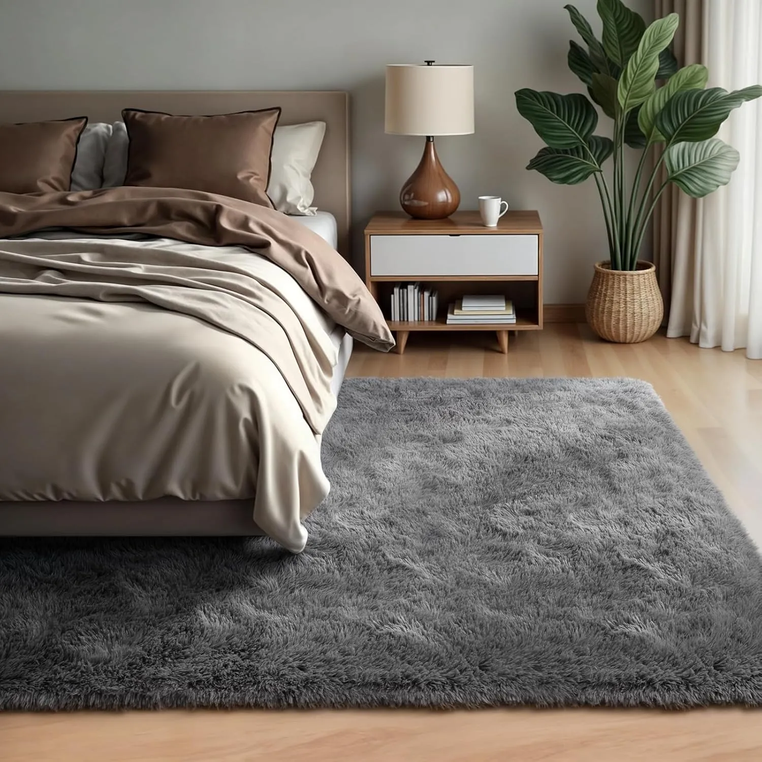 Zentavio Area Rugs for Living Room Grey Rugs for Bedroom Large 6x9 Carpet Fluffy Furry Soft Shag Aesthetic Plush High Pile Gray Throw Rug for Nursery Kids Room Dorm
