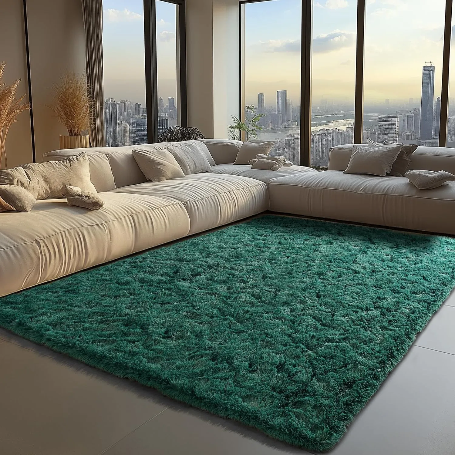 Zentavio Emerald Green Rugs for Bedroom 6x9 Dark Green Area Rugs for Living Room Fluffy Fake Grass Large Carpet for Kids Room Playroom Furry Shag Aesthetic Soft High Pile Washable Home Decor