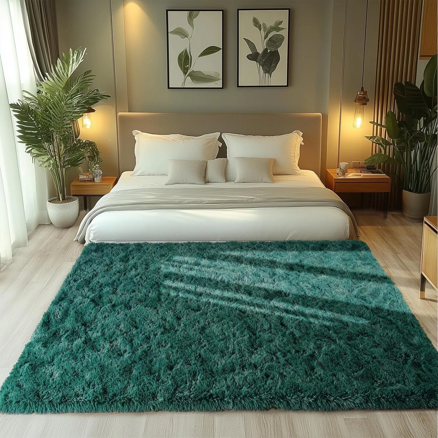 Zentavio Emerald Green Rugs for Bedroom 6x9 Dark Green Area Rugs for Living Room Fluffy Fake Grass Large Carpet for Kids Room Playroom Furry Shag Aesthetic Soft High Pile Washable Home Decor