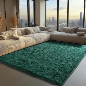 Zentavio Emerald Green Rugs for Bedroom 6x9 Dark Green Area Rugs for Living Room Fluffy Fake Grass Large Carpet for Kids Room Playroom Furry Shag Aesthetic Soft High Pile Washable Home Decor