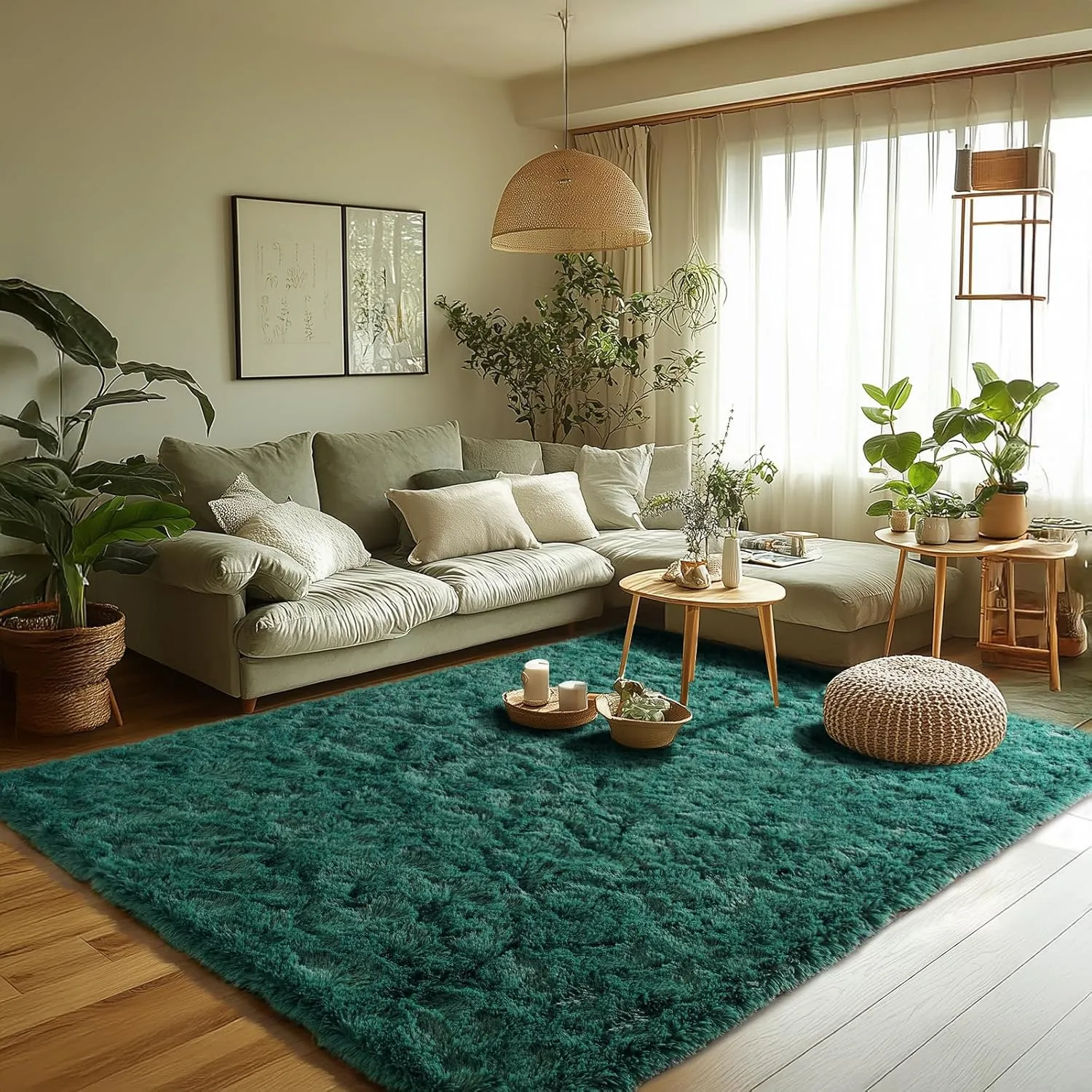 Zentavio Emerald Green Rugs for Bedroom 6x9 Dark Green Area Rugs for Living Room Fluffy Fake Grass Large Carpet for Kids Room Playroom Furry Shag Aesthetic Soft High Pile Washable Home Decor