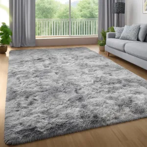 Zentavio Grey and White Area Rugs for Living Room 5x8,Fluffy Shag Large Fuzzy Plush Soft Carpets Floor Shaggy Rugs for Bedroom Carpet for Kids Boys Girls Dorm Nursery Home Decor Aesthetic