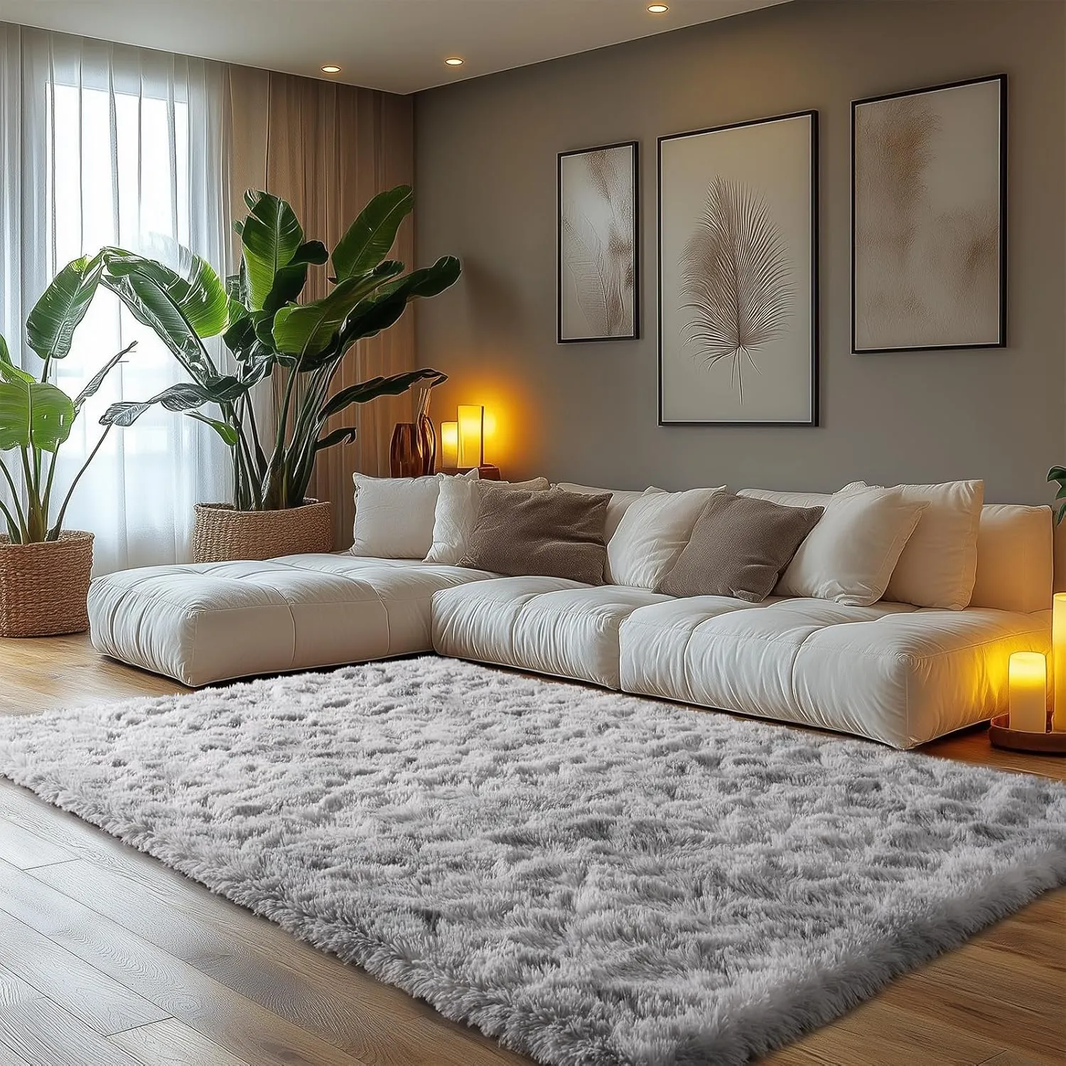 Zentavio Grey and White Area Rugs for Living Room 5x8,Fluffy Shag Large Fuzzy Plush Soft Carpets Floor Shaggy Rugs for Bedroom Carpet for Kids Boys Girls Dorm Nursery Home Decor Aesthetic