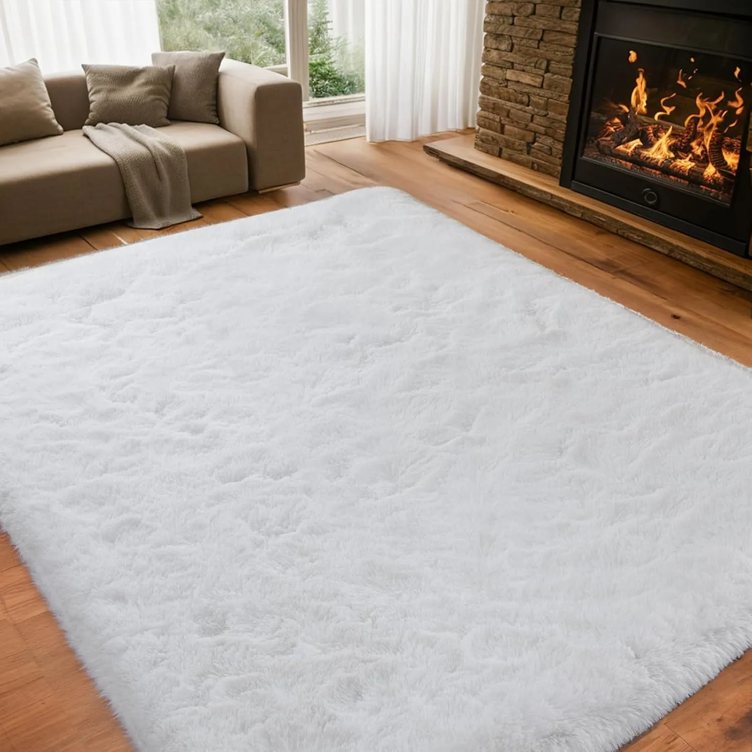 Zentavio White Living Room Rugs 9x12 Large Area Rugs for Bedroom Soft Fluffy Furry Shag Aesthetic Carpet Plush High Pile Floor Rug for Nursery Kids Room Dorm Home Decor