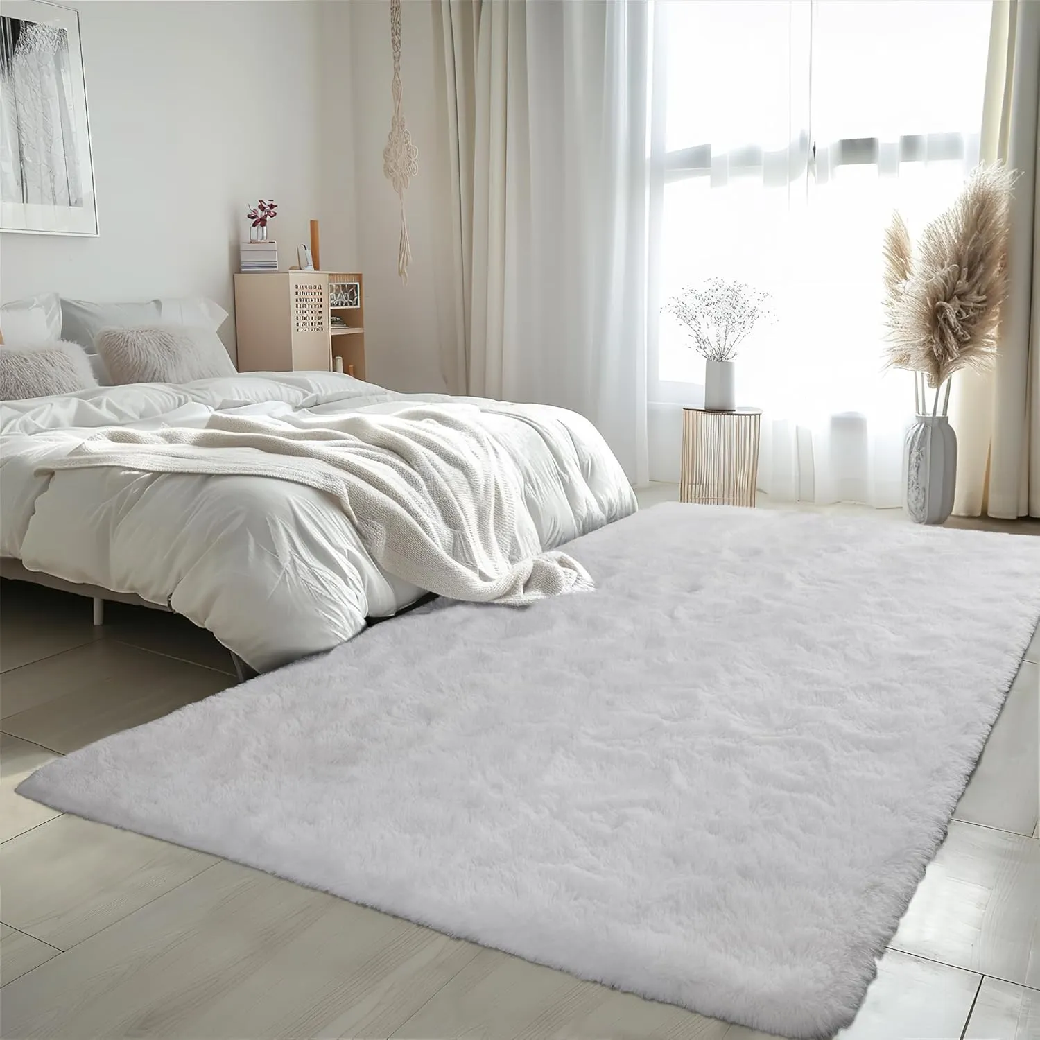 Zentavio White Living Room Rugs 9x12 Large Area Rugs for Bedroom Soft Fluffy Furry Shag Aesthetic Carpet Plush High Pile Floor Rug for Nursery Kids Room Dorm Home Decor
