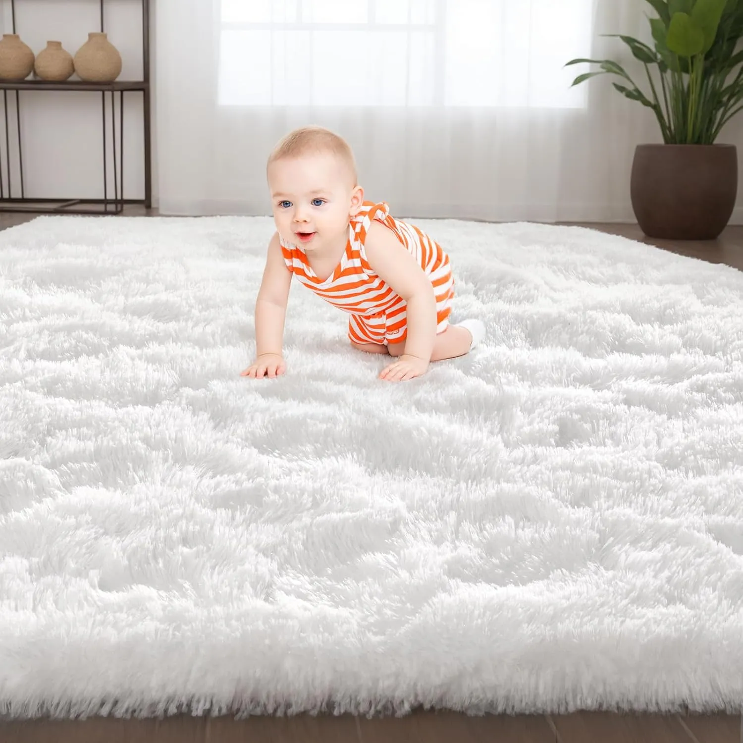 Zentavio White Living Room Rugs 9x12 Large Area Rugs for Bedroom Soft Fluffy Furry Shag Aesthetic Carpet Plush High Pile Floor Rug for Nursery Kids Room Dorm Home Decor