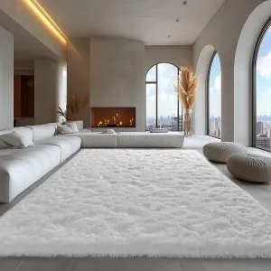 Zentavio White Living Room Rugs 9x12 Large Area Rugs for Bedroom Soft Fluffy Furry Shag Aesthetic Carpet Plush High Pile Floor Rug for Nursery Kids Room Dorm Home Decor