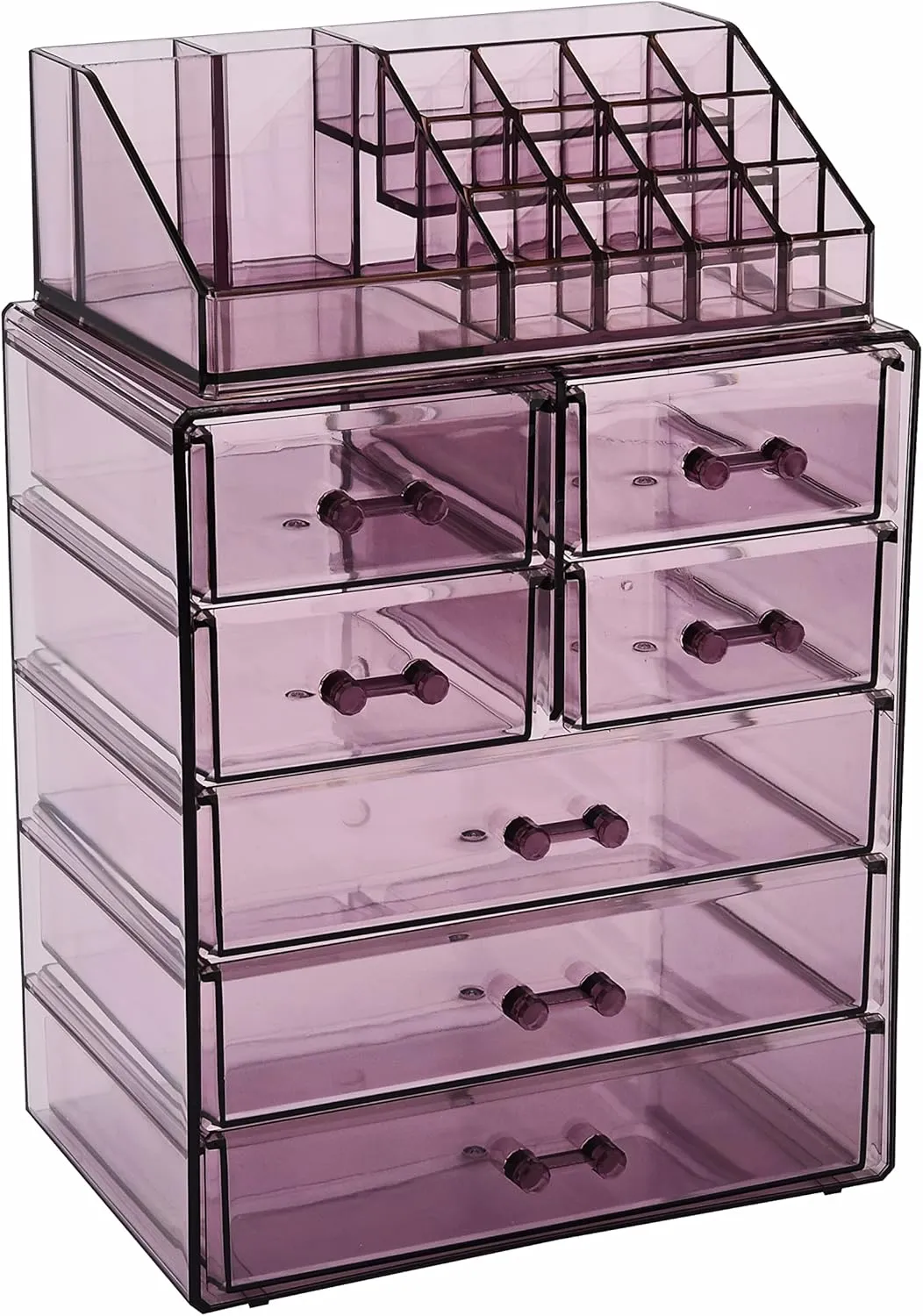 ZHIAI Cosmetic Makeup and Jewelry Storage Case Display - Spacious Design - Great for Bathroom, Dresser, Vanity and Countertop (1 Top 7 Drawers, Purple)