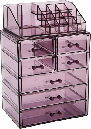 ZHIAI Cosmetic Makeup and Jewelry Storage Case Display - Spacious Design - Great for Bathroom, Dresser, Vanity and Countertop (1 Top 7 Drawers, Purple)