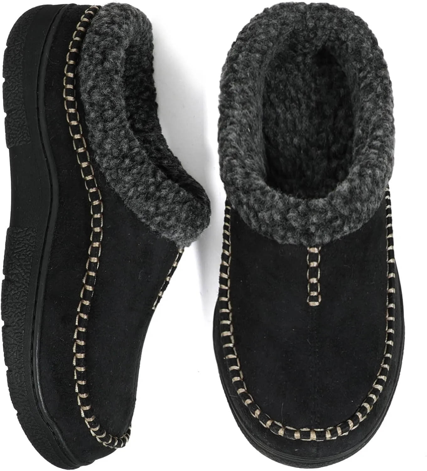 Zigzagger Men's Slip On Moccasin Slippers, Indoor/Outdoor Warm Fuzzy Comfy House Shoes, Fluffy Wide Loafer Slippers