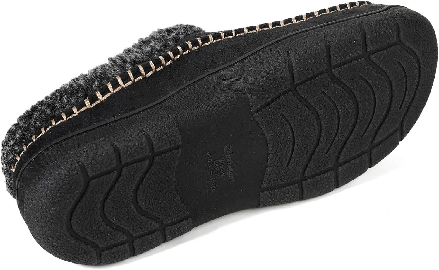 Zigzagger Men's Slip On Moccasin Slippers, Indoor/Outdoor Warm Fuzzy Comfy House Shoes, Fluffy Wide Loafer Slippers
