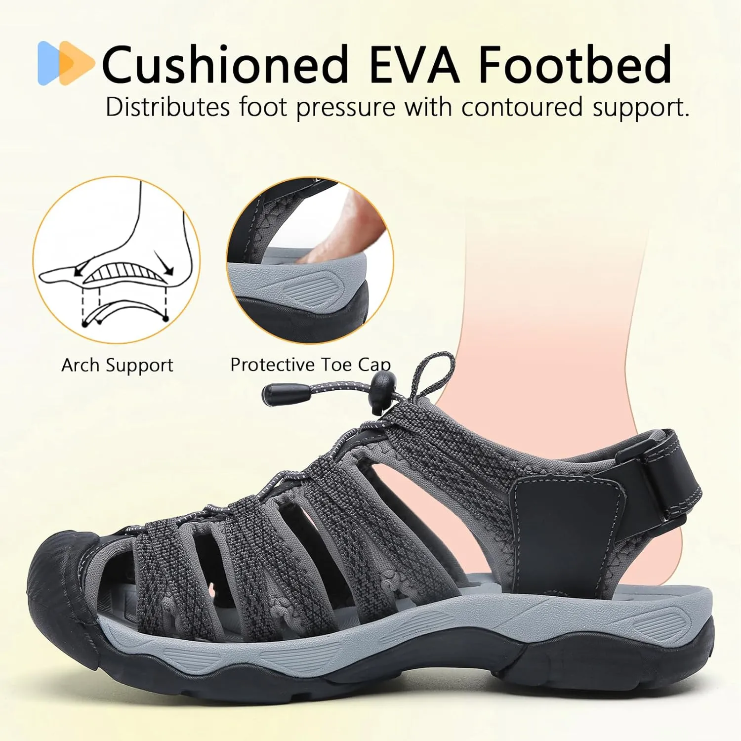 ziitop Womens Hiking Sandals Closed Toe Summer Outdoor Adventurous Beach Sandals Lace Adjustable Double Buckle Water Shoes