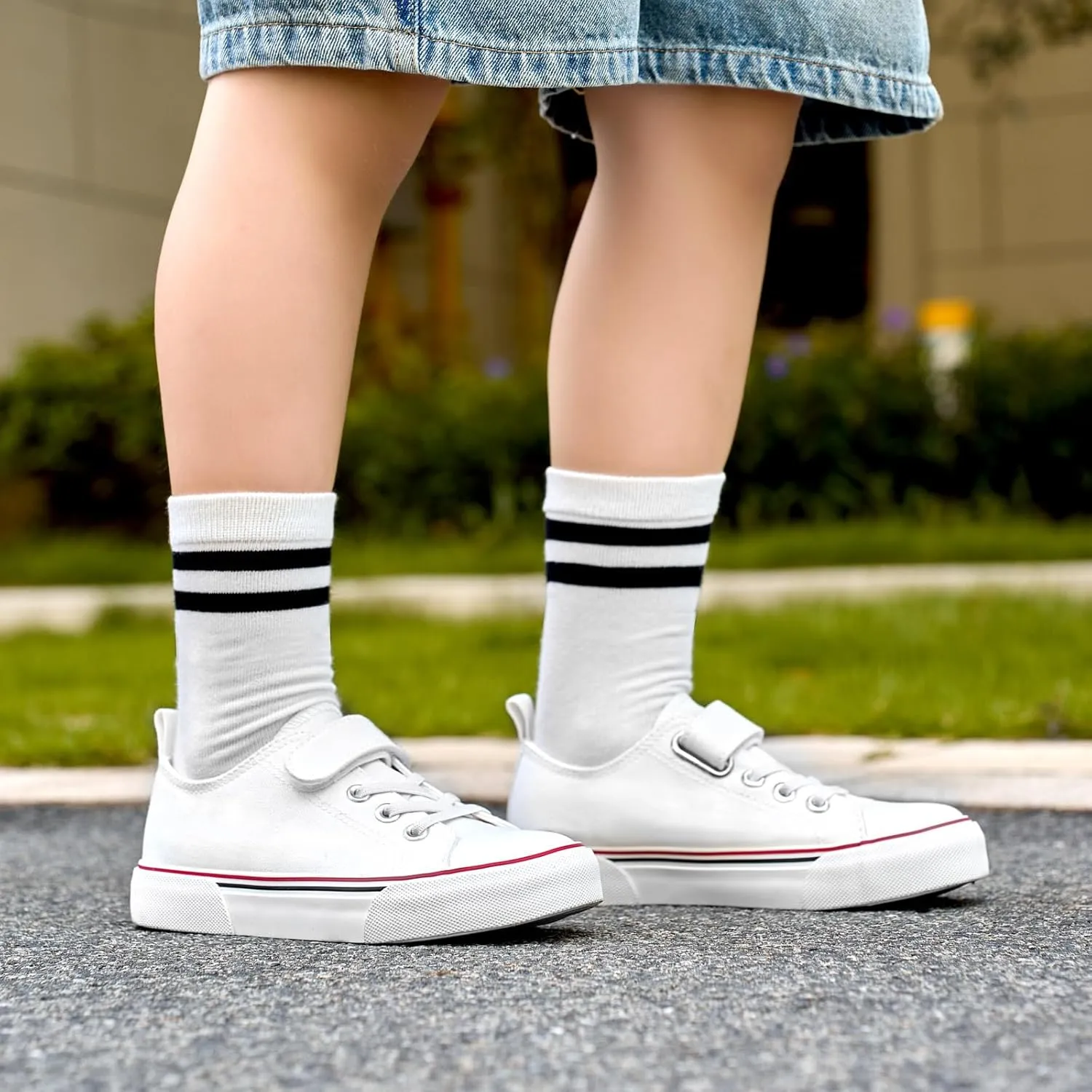 Zoroadke Toddler Boys and Girls Sneakers Low Top Adjustable Strap Canvas Shoes for Kids
